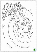 Dinokids Coloring Mermaid Barbie Tale Close Print sketch template