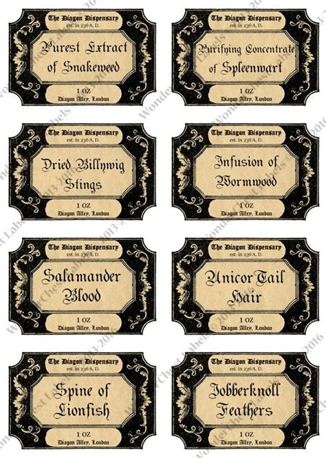 printable harry potter  labels apothecary labels set