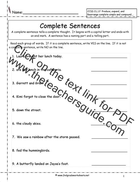 grade sentences worksheets ccss lf worksheets