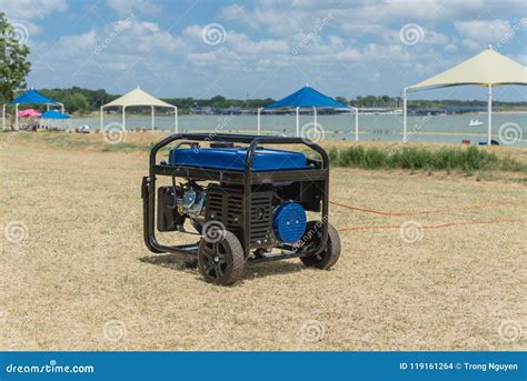 portable gasoline power generator  high peak frame tent stock photo image  grass diesel