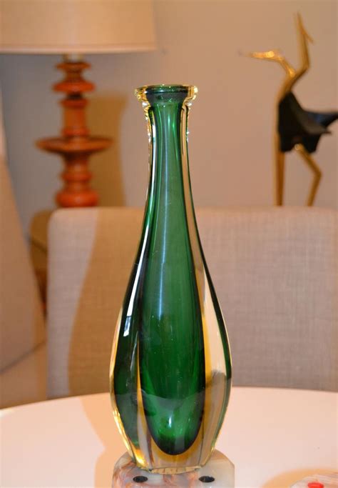 Venini Sommerso Tall Green Amber And Clear Hand Blown