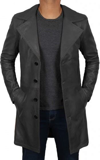Genuine Long Black Leather Coat Mens Peak Lapel Coat In Australia