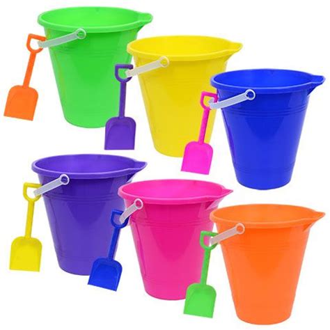 brightly colored beach pails  shovels   beach