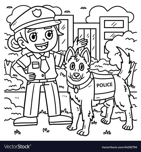 police officer  dog coloring page royalty  vector