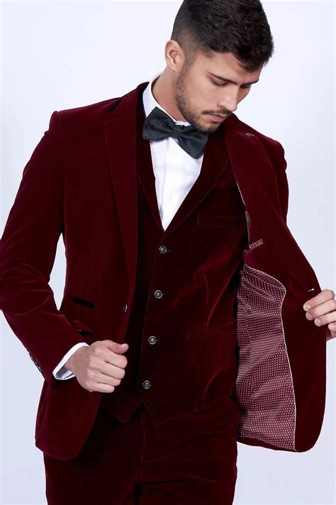arrivals burgundy wine red velvet men suits slim fit  piece blazer