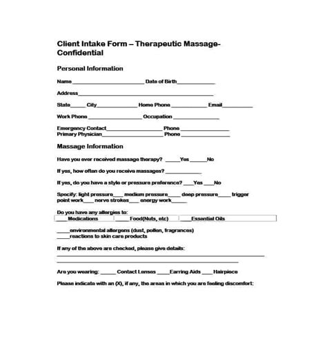 59 Best Massage Intake Forms For Any Client Printable Templates