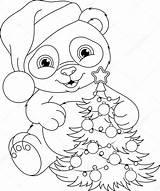 Panda Coloring Christmas Pages Cute Printable Bear Vector Color Xmas Sheets Print Drawing sketch template