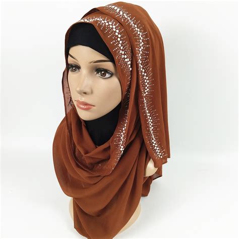 plain  beautiful chiffon hijab scarf shawl  diamond buy