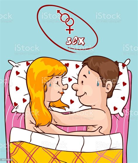 Man And Woman Couple At Bed Vector Illustration Stock Illustration