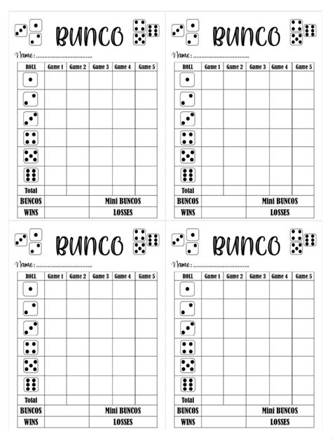 bunco score card bunco scoresheet bunco score pads printable file