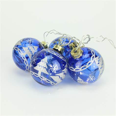 Set Of 4 Battery Operated Blue Glass Ball Led Lighted Christmas
