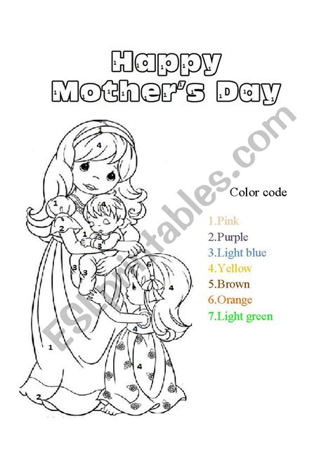 mothers day color  numbers esl worksheet  cinypunky