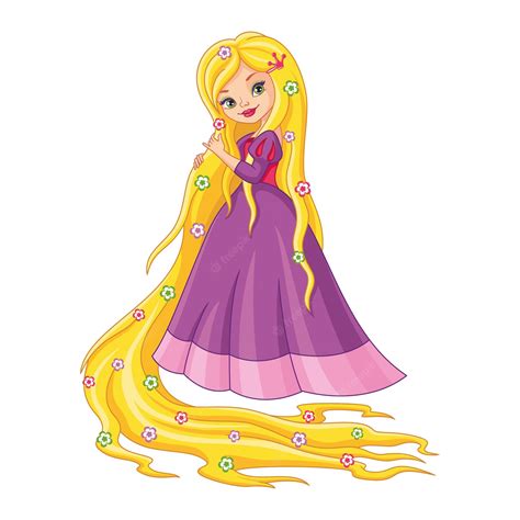 very cute and beautiful princess rapunzel with long hair stock vector