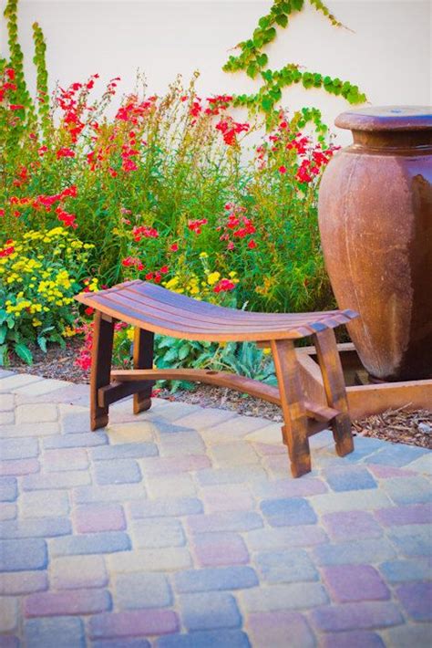 wine barrel bench gardens stains  garden bench seat