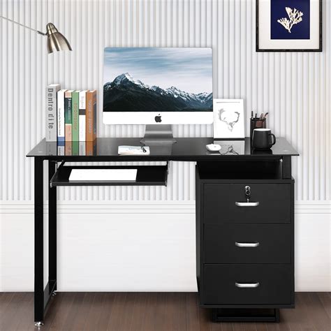 ktaxon black  drawers computer desk black study workstation office furniture walmartcom