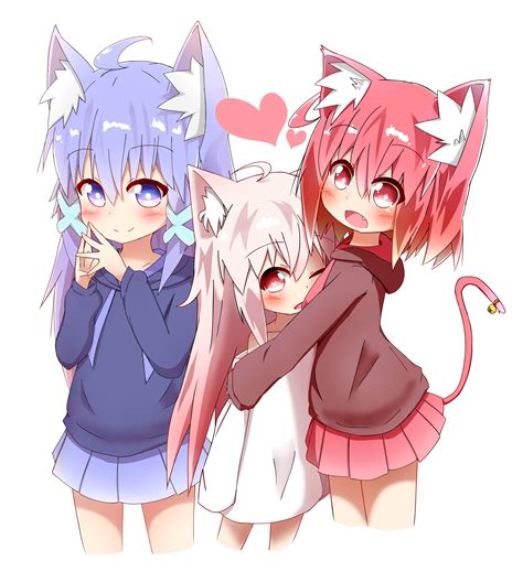 a foxgirl and two catgirls [original] r cutelittlefangs