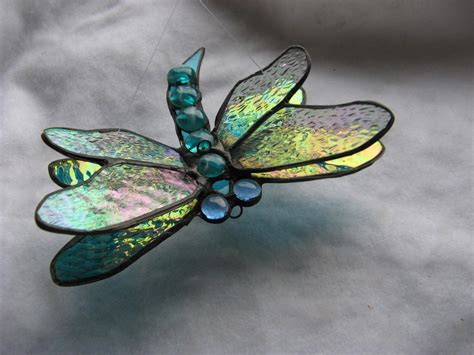 Hand Crafted Double Winged Dragonfly Stained Glass Art In