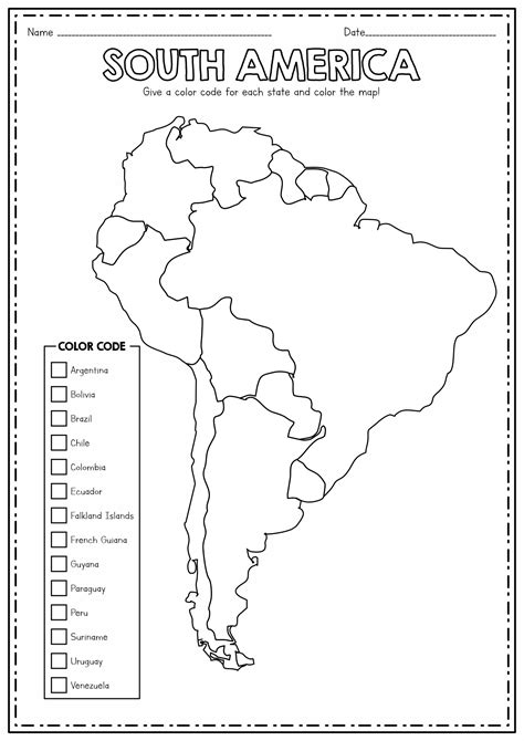 south america coloring page  country names map worksheets map images