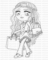 Coloring Girl Stamp Digital Hippy Pages Hippie Digi Printable sketch template