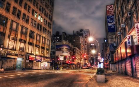 broadway hdr road street light night place building