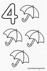 Number Four Coloring Outline Pages Umbrellas Flashcard Numbers Flashcards Preschool Teaching sketch template