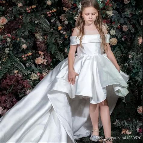 High Low White Flower Girl Dresses For Weddings 2019 Jewel Sheer Neck