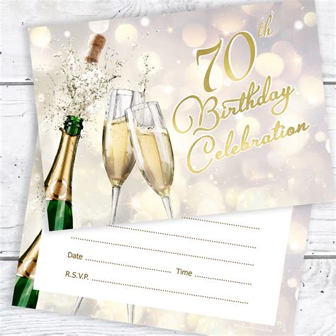 70th Birthday Celebration Invites Champagne Style Ready To Write