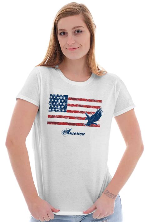 America Rugged American Flag Eagle Womens T Shirt Ladies Tee Brisco
