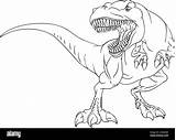 Rex Dinosaur Coloring Outline Book Cartoon Vector Alamy sketch template