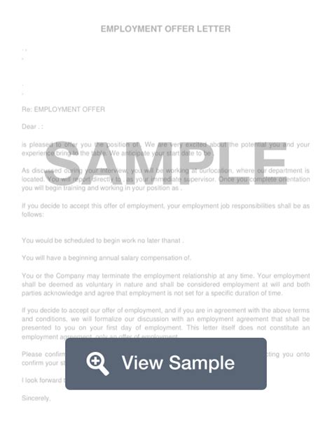 job offer letter template fillable sample formswift