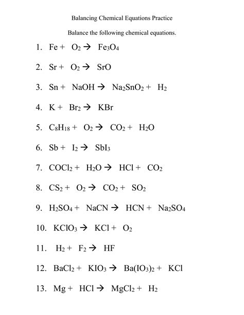 practice balancing chemical equations worksheet