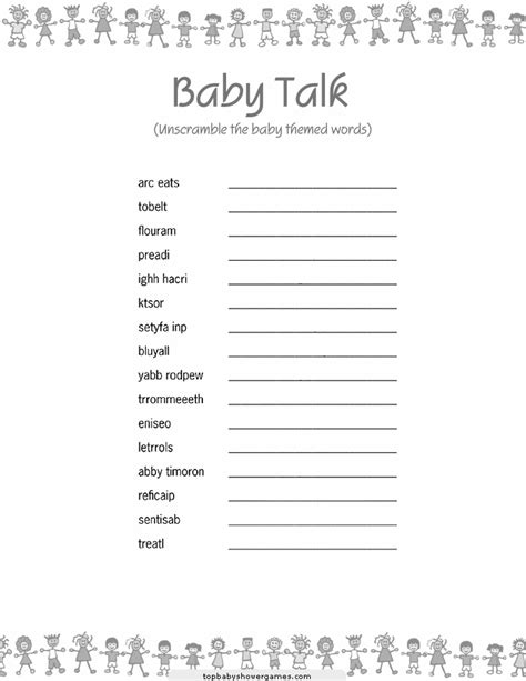 unscramble  baby related words baby shower printables cute baby