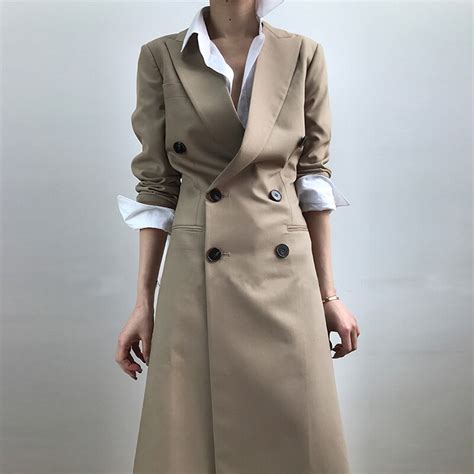 women fashion new autumn slim turn down collar trench coat long sleeve