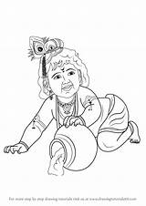 Krishna Lord Baby Draw Drawing Step Tutorial Hinduism Drawingtutorials101 sketch template