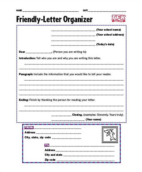 friendly letter template  grade  checklist