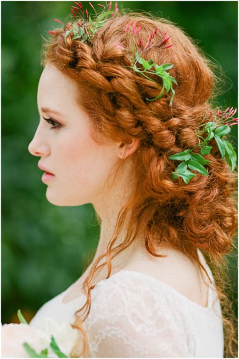 beautiful long natural red hairstyle with crown braids