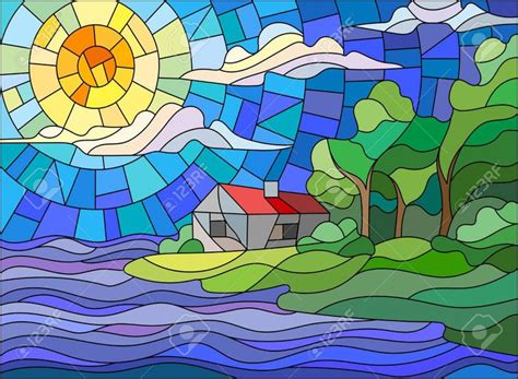 image   stained glass style landscape   lonely glass