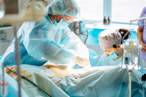 Process Of Gynecological Surgery Operation Female Doctors Performing