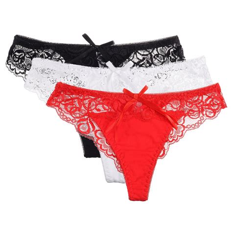 3 Pieces Lot Sexy Womens Briefs Seamless V String Lace Cutton Floral