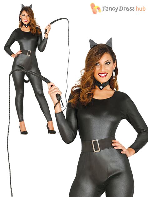 ladies black cat costume adult catsuit woman womens halloween fancy