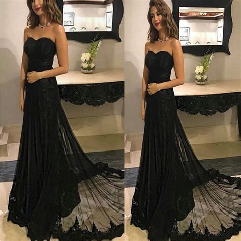 sweetheart black lace   long evening prom dressespdy  custom colorleaving
