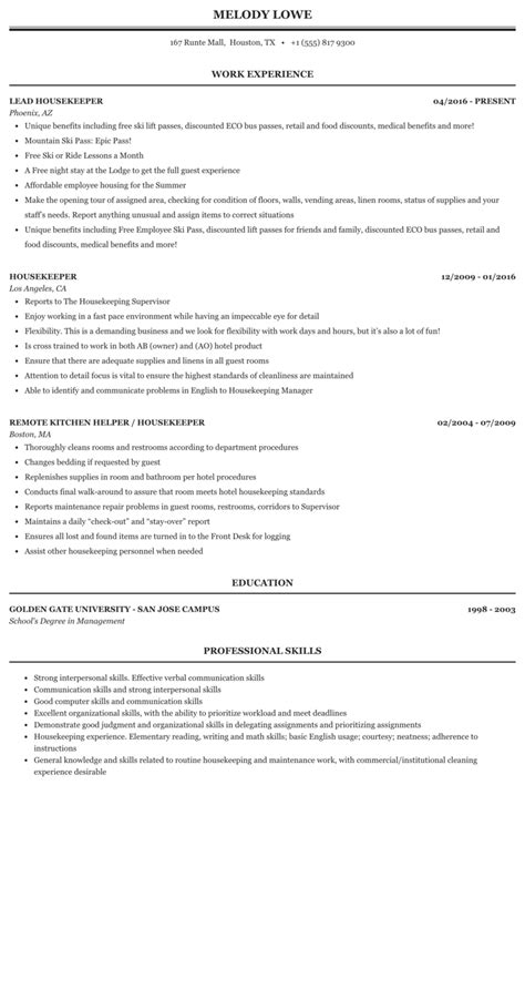 housekeeping executive resume sample housekeeping resume samples cv