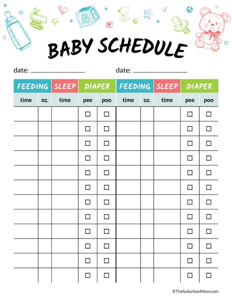 printable baby schedule chart   baby settle  routine baby