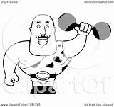 Strongman Dumbbell Holding Cartoon Clipart Vector Cory Thoman Outlined Coloring Royalty sketch template