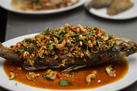 Deep Fried Sea Bass Top With Thai Herbs