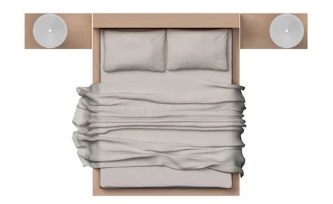 hoogste mening van bed met houten kader op witte achtergrond stock