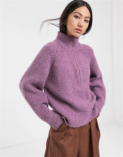 asos white wool blend zip  neck sweater