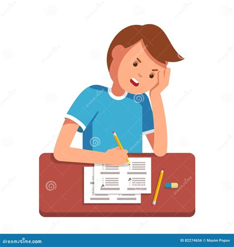 school student filling  answers  exam test stock vector