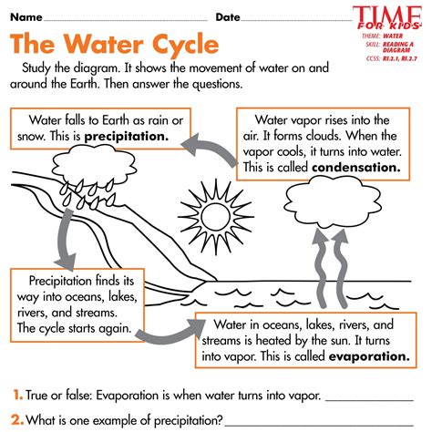 water cycle worksheets  grade