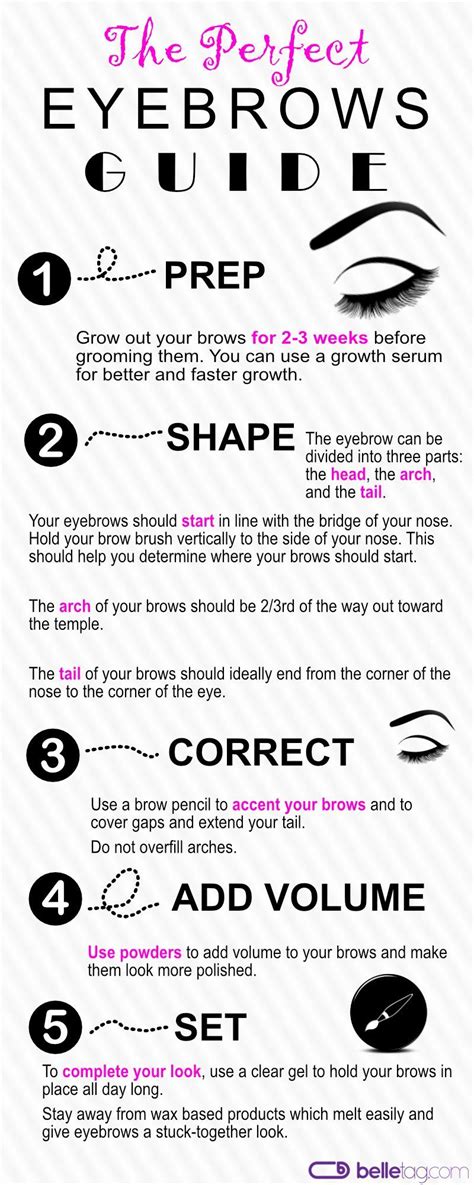 the perfect eyebrows guide infographics covering 5 major steps to the